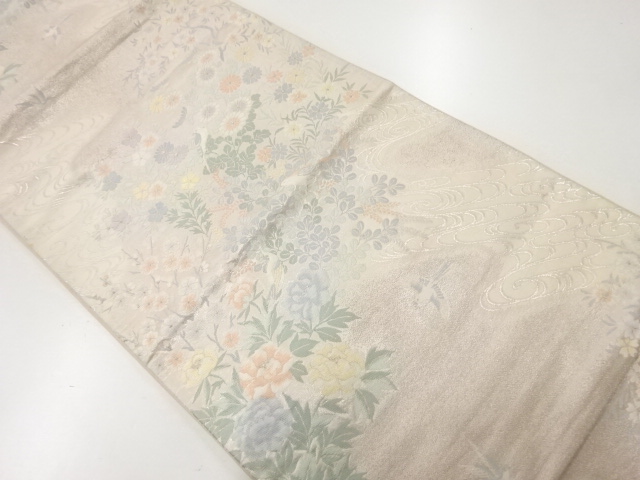 アンティーク　花鳥模様織出し袋帯（材料）